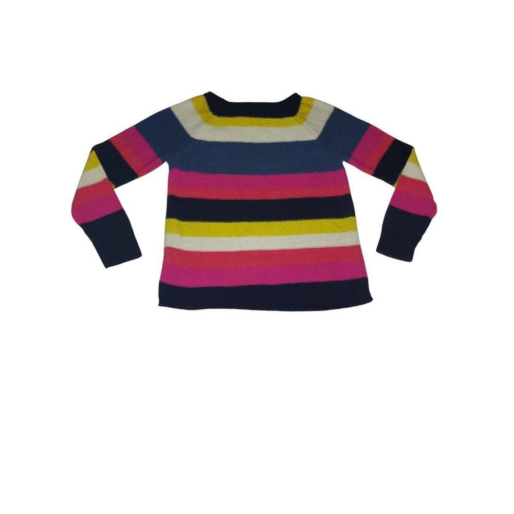 Chaps Sweater, Women's Size Medium Navy Blue Pink‎ Yellow, Striped Bold